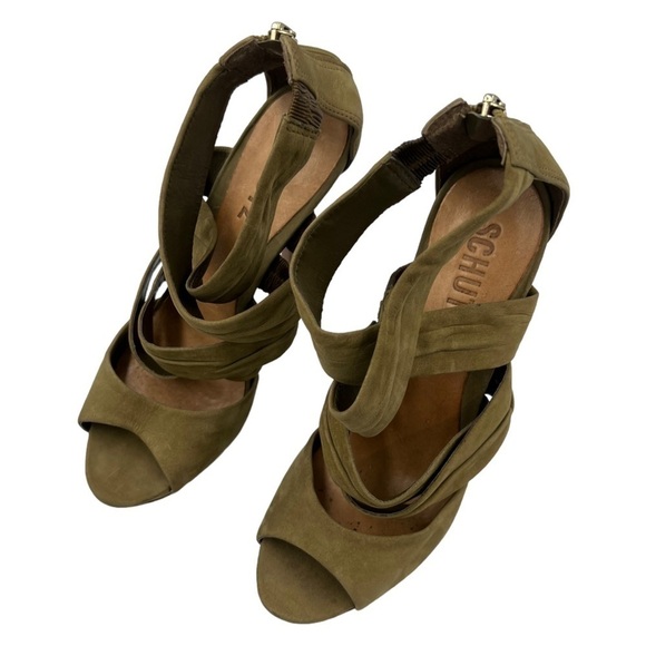 SCHUTZ Criss Cross Platform Heels Olive Green 9B - Picture 10 of 12